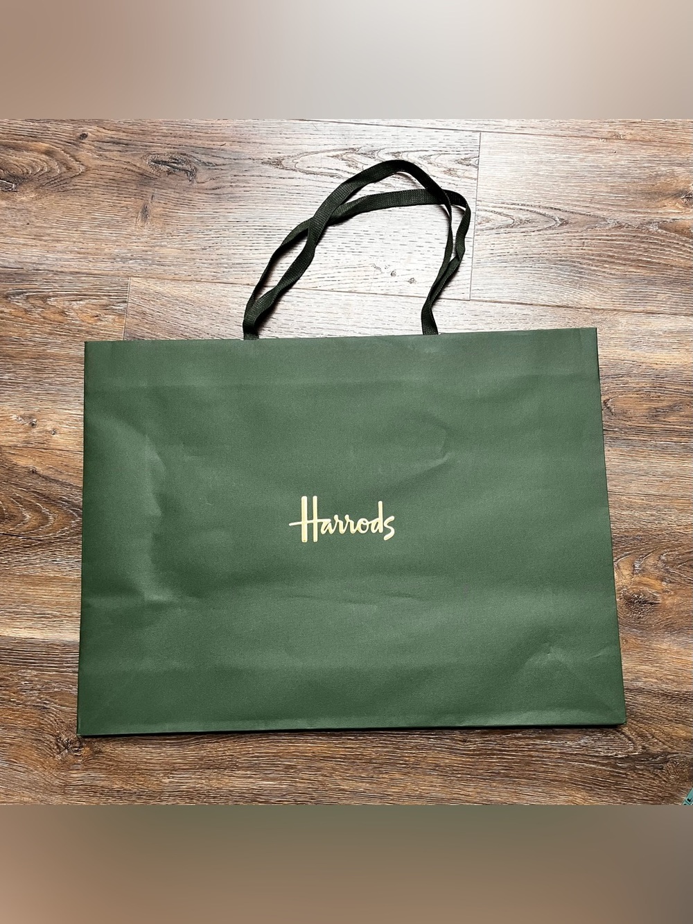 Harrods Dark Green Tote Bag with Gold Logo